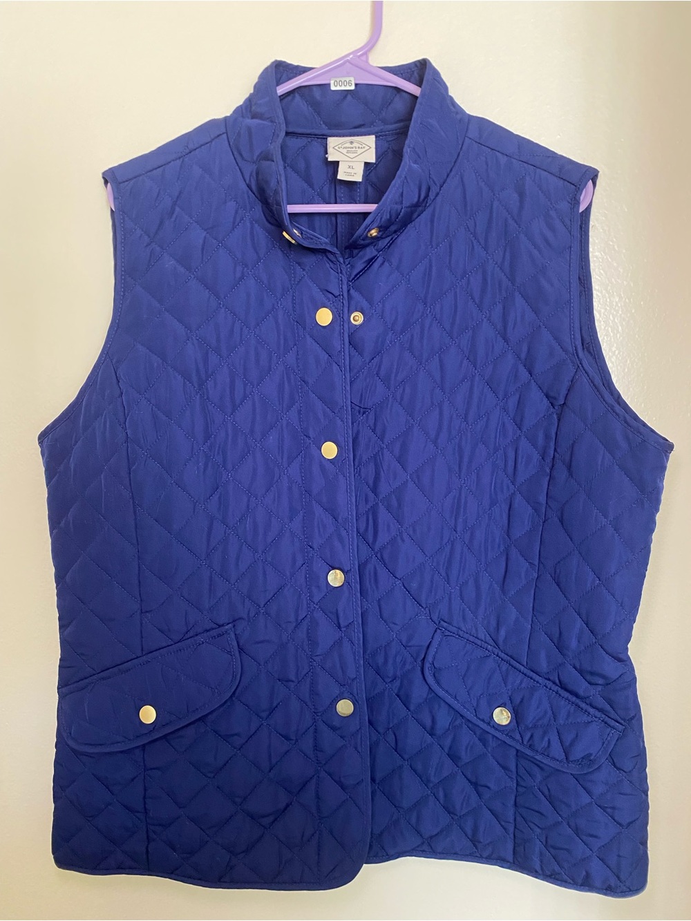 St. John's Bay Quilted Vest in Royal Blue with Gold Snaps